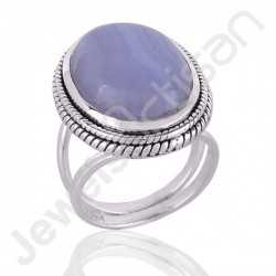 Blue Lace Agate Gemstone Sterling Silver Ring For Women's and Men's