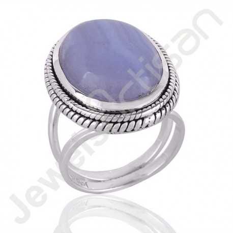 Blue Lace Agate Gemstone Sterling Silver Ring For Women's and Men's