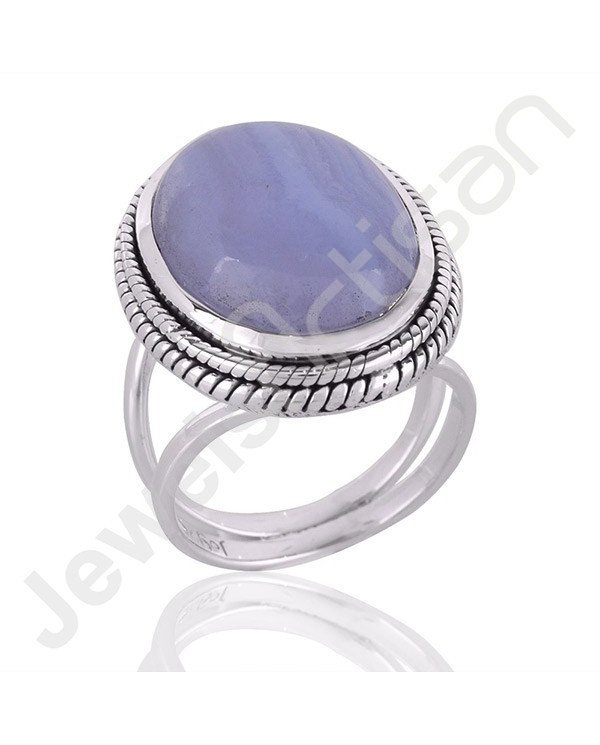 Blue Lace Agate Gemstone Sterling Silver Ring For Women's and Men's