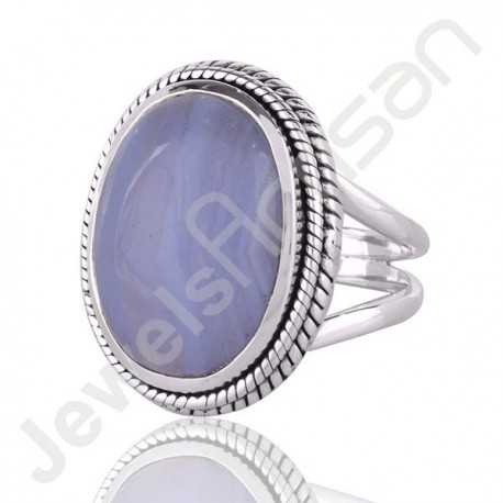 Blue Lace Agate Gemstone Sterling Silver Ring For Women's and Men's