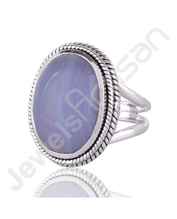 Blue Lace Agate Gemstone Sterling Silver Ring For Women's and Men's