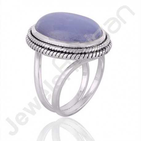 Blue Lace Agate Gemstone Sterling Silver Ring For Women's and Men's