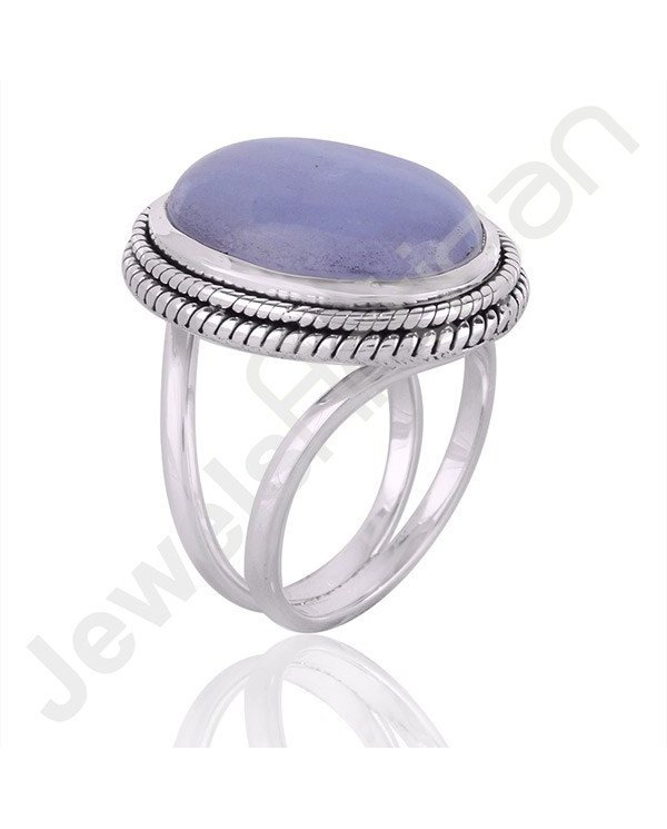 Blue Lace Agate Gemstone Sterling Silver Ring For Women's and Men's
