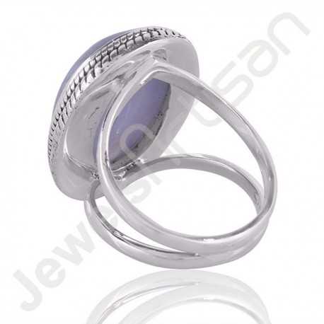 Blue Lace Agate Gemstone Sterling Silver Ring For Women's and Men's