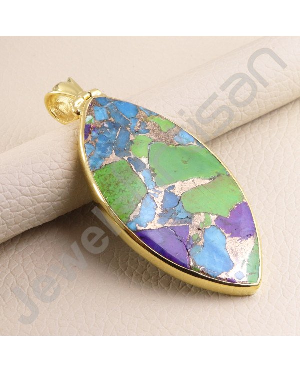 Turquoise Pendant 925 Solid Silver Pendant Gold Plated Silver Statement Pendant