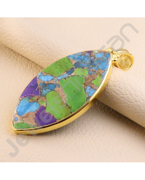 Turquoise Pendant 925 Solid Silver Pendant Gold Plated Silver Statement Pendant