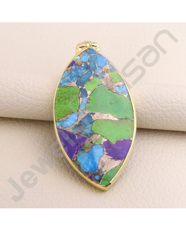 Turquoise Pendant 925 Solid Silver Pendant Gold Plated Silver Statement Pendant