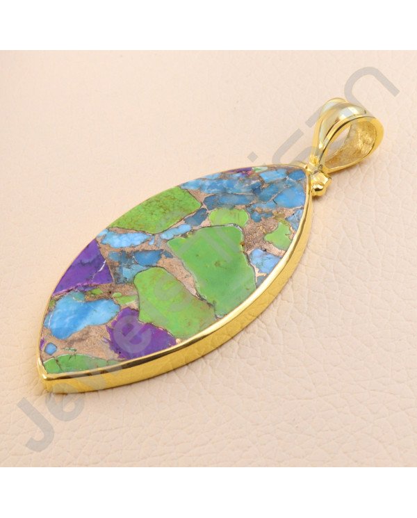 Turquoise Pendant 925 Solid Silver Pendant Gold Plated Silver Statement Pendant