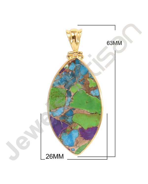 Turquoise Pendant 925 Solid Silver Pendant Gold Plated Silver Statement Pendant