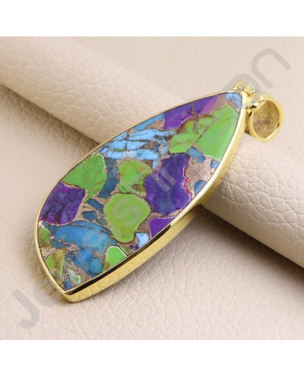 Turquoise Pendant 925 Solid Silver Pendant Gold Plated Statement Pendant Handcrafted Silver Pendant