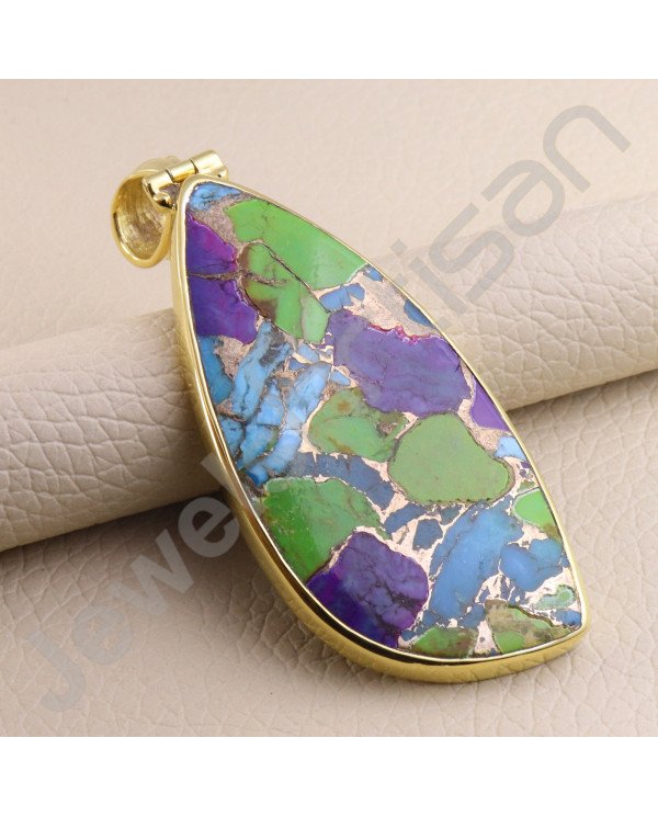Turquoise Pendant 925 Solid Silver Pendant Gold Plated Statement Pendant Handcrafted Silver Pendant