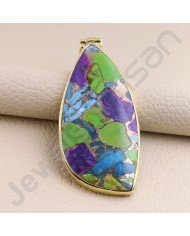 Turquoise Pendant 925 Solid Silver Pendant Gold Plated Statement Pendant Handcrafted Silver Pendant
