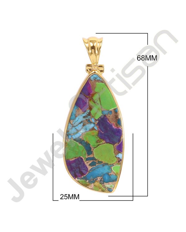 Turquoise Pendant 925 Solid Silver Pendant Gold Plated Statement Pendant Handcrafted Silver Pendant