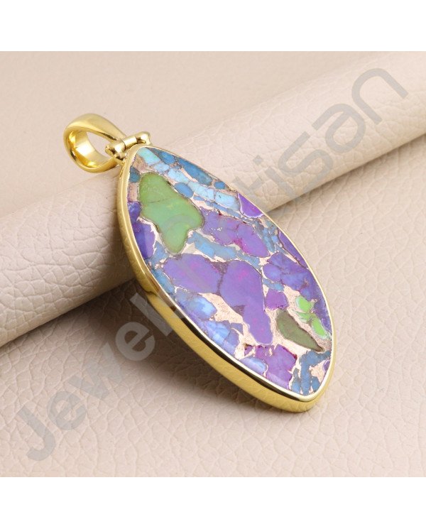 Turquoise Pendant 925 Solid Silver Pendant Gold Vermeil Statement Pendant Handcrafted Fashionable Pendant