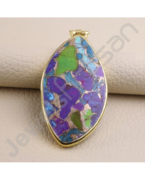 Turquoise Pendant 925 Solid Silver Pendant Gold Vermeil Statement Pendant Handcrafted Fashionable Pendant