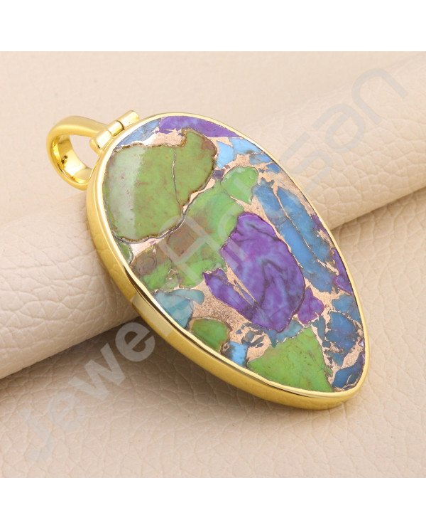 Turquoise Pendant 925 Solid Silver Pendant 1 Micron Gold Plated Pendant Silver Statement Pendant Handcrafted Pendant