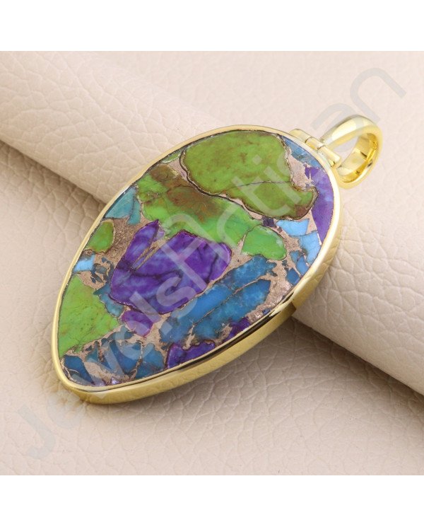 Turquoise Pendant 925 Solid Silver Pendant 1 Micron Gold Plated Pendant Silver Statement Pendant Handcrafted Pendant