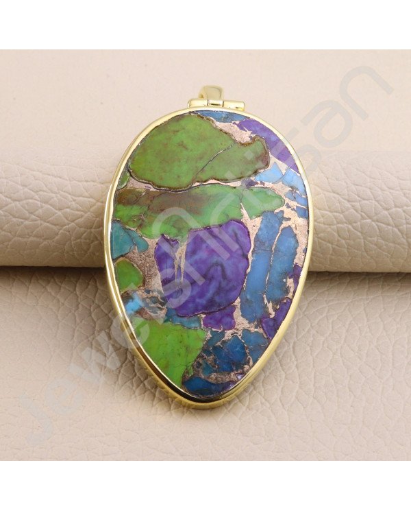 Turquoise Pendant 925 Solid Silver Pendant 1 Micron Gold Plated Pendant Silver Statement Pendant Handcrafted Pendant