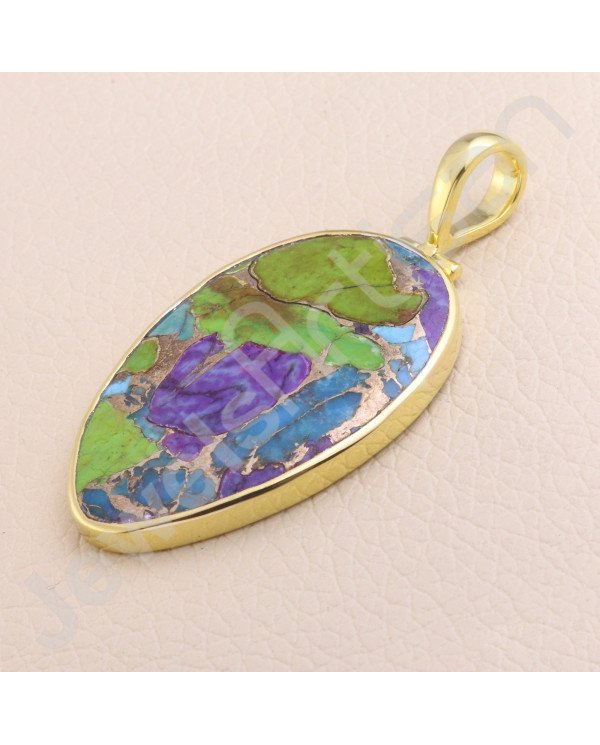 Turquoise Pendant 925 Solid Silver Pendant 1 Micron Gold Plated Pendant Silver Statement Pendant Handcrafted Pendant