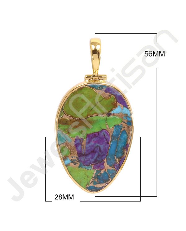 Turquoise Pendant 925 Solid Silver Pendant 1 Micron Gold Plated Pendant Silver Statement Pendant Handcrafted Pendant