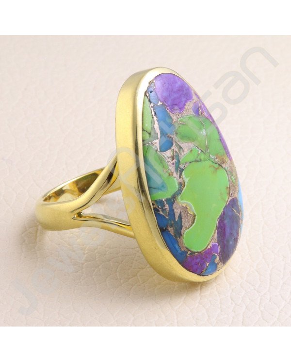 Turquoise Ring 925 Solid Silver Ring Gold Plated Ring Statement Silver Ring Handcrafted Silver Ring