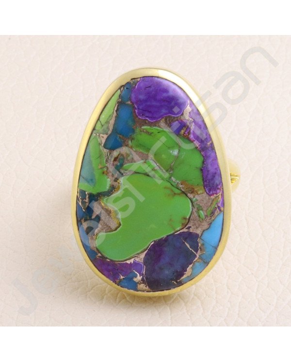 Turquoise Ring 925 Solid Silver Ring Gold Plated Ring Statement Silver Ring Handcrafted Silver Ring