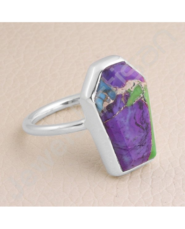 Turquoise Ring 925 Sterling Silver Ring Coffin Designed Handcrafted Silver Ring Statement Silver Ring  Turquoise Gemstone Ring