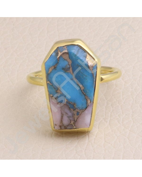 Turquoise Ring 925 Sterling Silver Ring Coffin Designed Handcrafted Silver Ring Turquoise Gemstone Ring Statement Silver Ring
