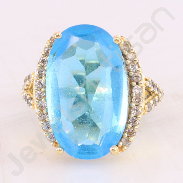 Sky Blue Quartz Ring White Cubic Zirconia Ring Fashion Brass Ring Gold Plated Ring