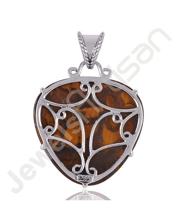 Tiger Eye Pendant 925 Sterling Silver Pendant Silver Statement Pendant Tiger Eye Gemstone Pendant for Necklace