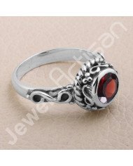 Garnet Ring 925 Sterling Silver Ring Garnet Solitaire Silver Ring Handcrafted Silver Ring January Birthstone Ring