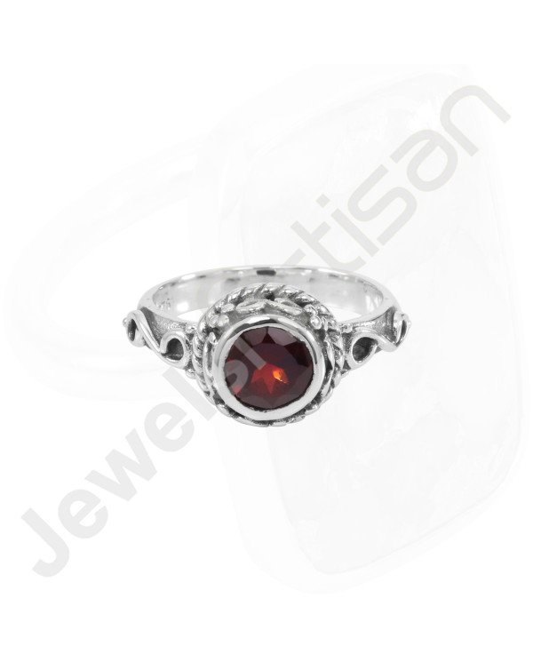 Garnet Ring 925 Sterling Silver Ring Garnet Solitaire Silver Ring Handcrafted Silver Ring January Birthstone Ring