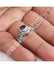 Garnet Ring 925 Sterling Silver Ring Garnet Solitaire Silver Ring Handcrafted Silver Ring January Birthstone Ring