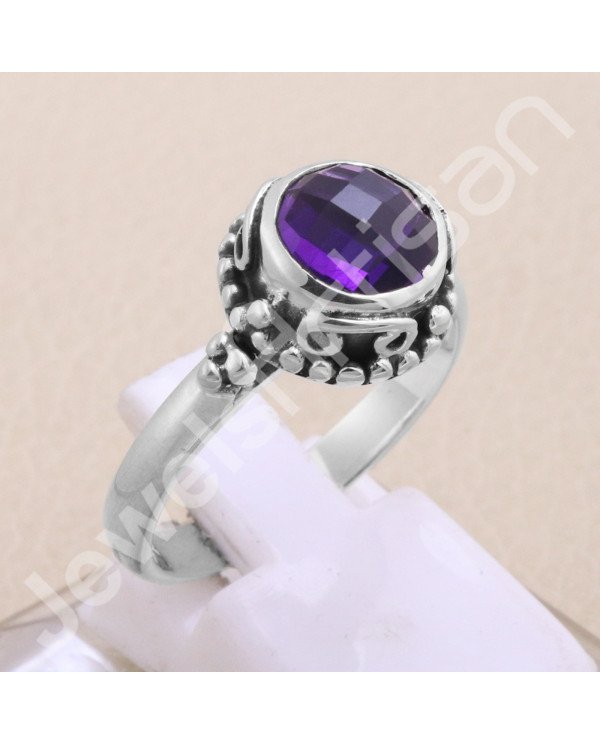 Amethyst Ring 925 Sterling Silver Ring Amethyst Solitaire Silver Ring Handcrafted Silver Ring February Birthstone Ring