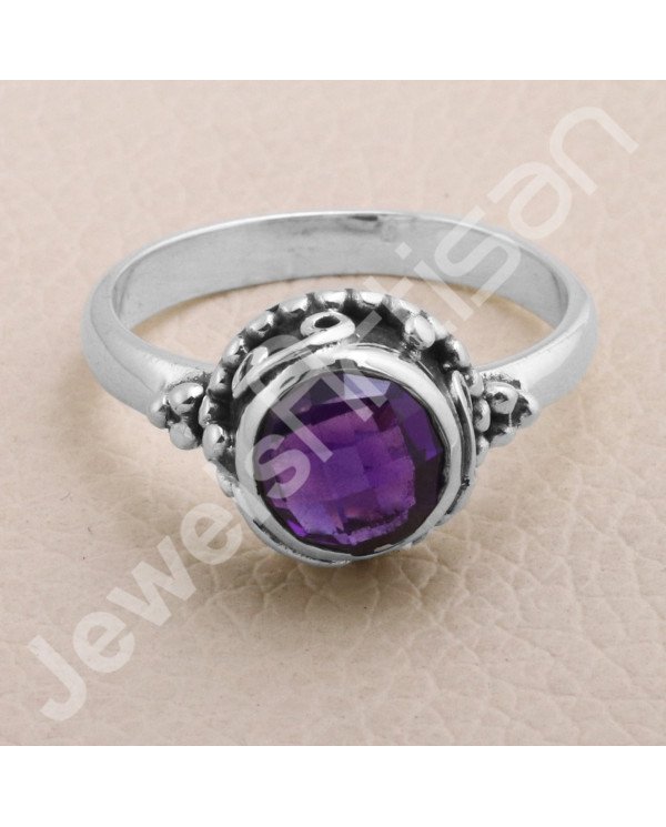 Amethyst Ring 925 Sterling Silver Ring Amethyst Solitaire Silver Ring Handcrafted Silver Ring February Birthstone Ring