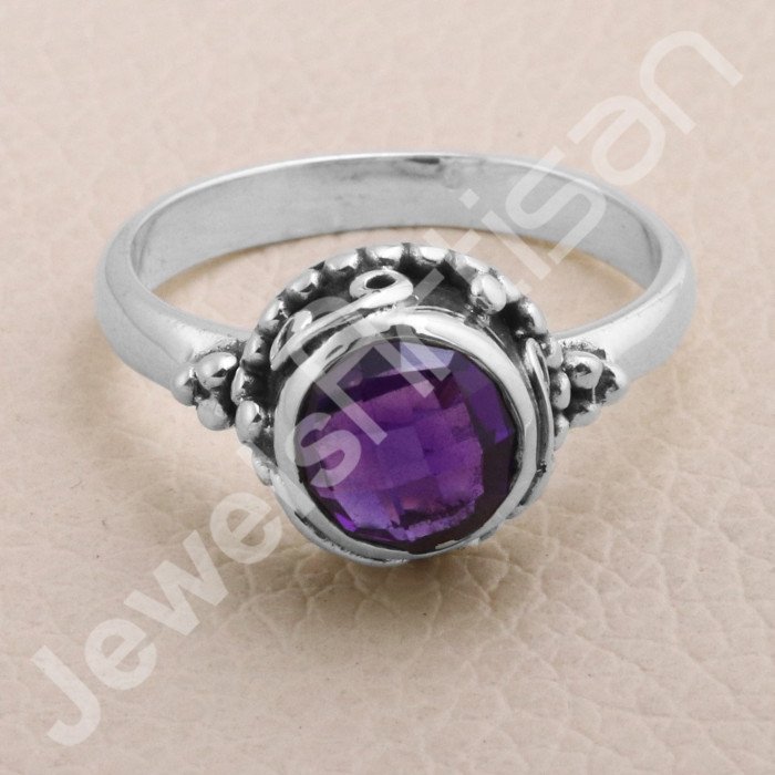 Amethyst ring 925 sterling silver ring silver handmade solitaire ring.