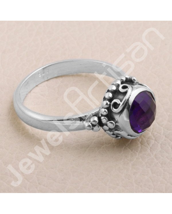 Amethyst Ring 925 Sterling Silver Ring Amethyst Solitaire Silver Ring Handcrafted Silver Ring February Birthstone Ring