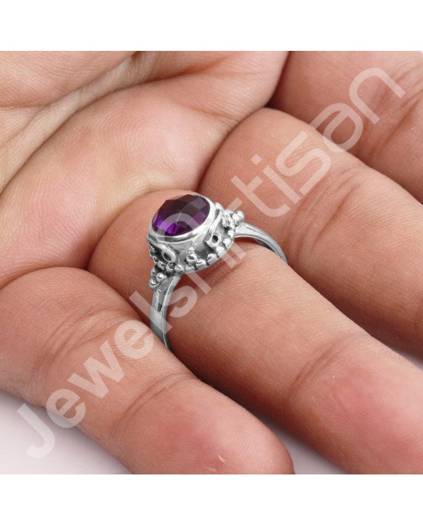 Amethyst Ring 925 Sterling Silver Ring Amethyst Solitaire Silver Ring Handcrafted Silver Ring February Birthstone Ring