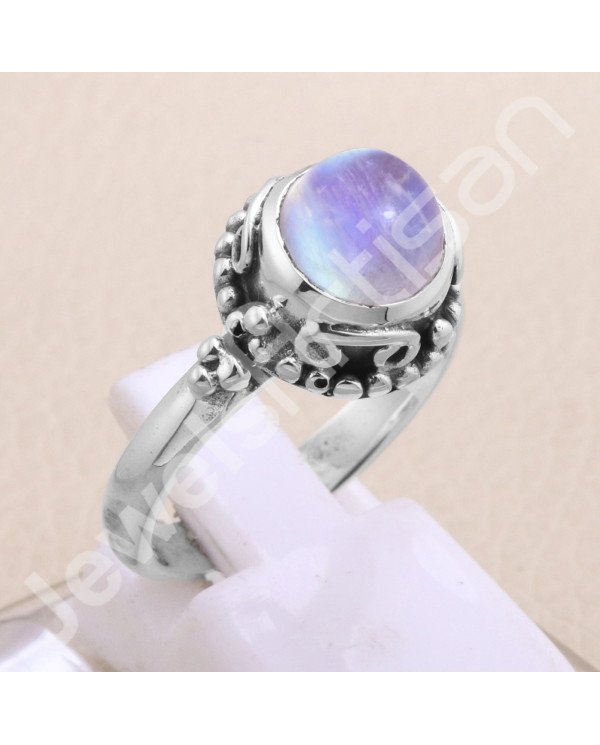 Rainbow Moonstone Ring 925 Sterling Silver Ring Rainbow Moonstone Solitaire Ring Traditional Indian Design Ring Handcrafted Ring