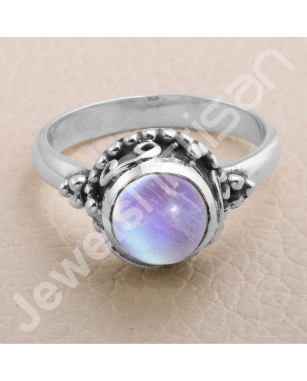 Rainbow Moonstone Ring 925 Sterling Silver Ring Rainbow Moonstone Solitaire Ring Traditional Indian Design Ring Handcrafted Ring