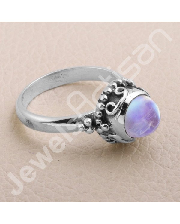 Rainbow Moonstone Ring 925 Sterling Silver Ring Rainbow Moonstone Solitaire Ring Traditional Indian Design Ring Handcrafted Ring
