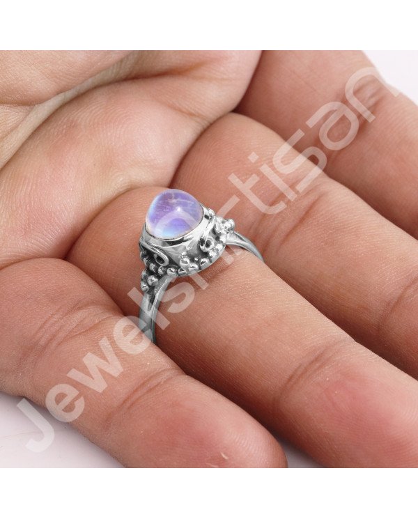 Rainbow Moonstone Ring 925 Sterling Silver Ring Rainbow Moonstone Solitaire Ring Traditional Indian Design Ring Handcrafted Ring