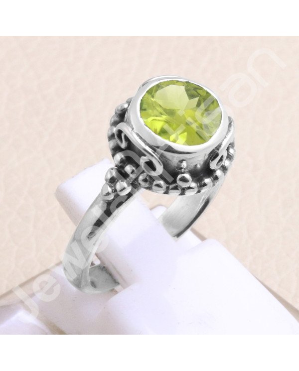 Peridot Ring 925 Sterling Silver Ring Peridot Solitaire Silver Ring Handcrafted Silver Ring Traditional Designer Silver Ring
