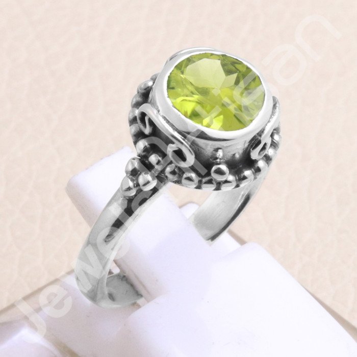 Peridot Ring 925 Sterling Silver Ring Peridot Solitaire Silver Ring Handcrafted Silver Ring Traditional Designer Silver Ring