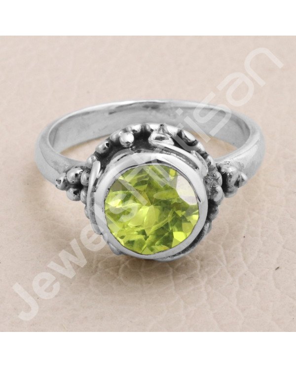 Peridot Ring 925 Sterling Silver Ring Peridot Solitaire Silver Ring Handcrafted Silver Ring Traditional Designer Silver Ring