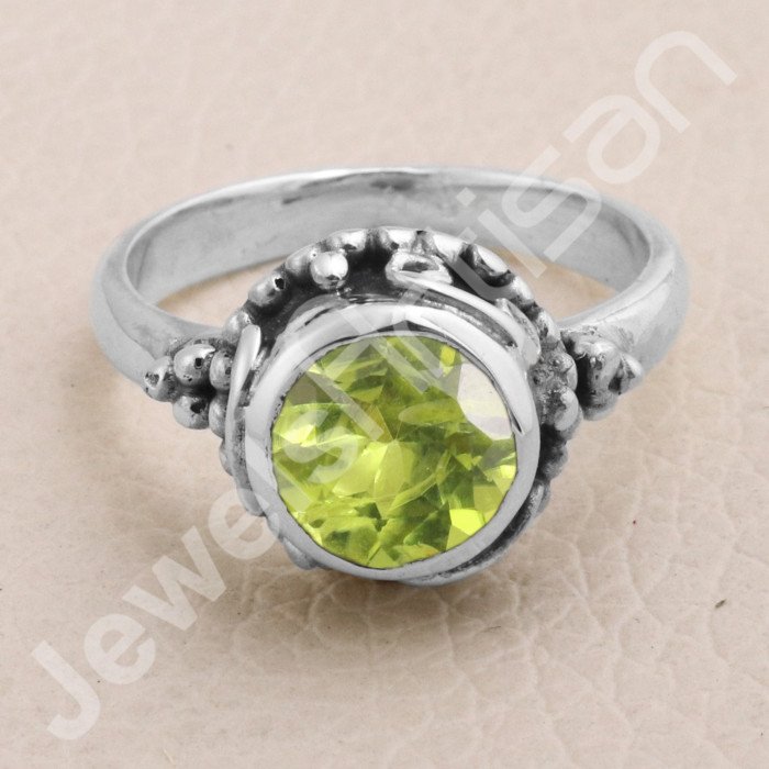 Peridot Ring 925 Sterling Silver Ring Peridot Solitaire Silver Ring Handcrafted Silver Ring Traditional Designer Silver Ring