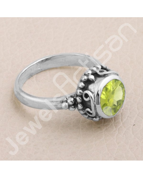 Peridot Ring 925 Sterling Silver Ring Peridot Solitaire Silver Ring Handcrafted Silver Ring Traditional Designer Silver Ring