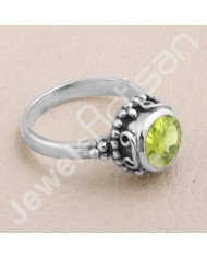 Peridot Ring 925 Sterling Silver Ring Peridot Solitaire Silver Ring Handcrafted Silver Ring Traditional Designer Silver Ring