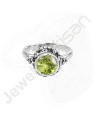 Peridot Ring 925 Sterling Silver Ring Peridot Solitaire Silver Ring Handcrafted Silver Ring Traditional Designer Silver Ring