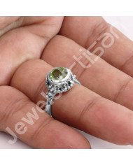 Peridot Ring 925 Sterling Silver Ring Peridot Solitaire Silver Ring Handcrafted Silver Ring Traditional Designer Silver Ring